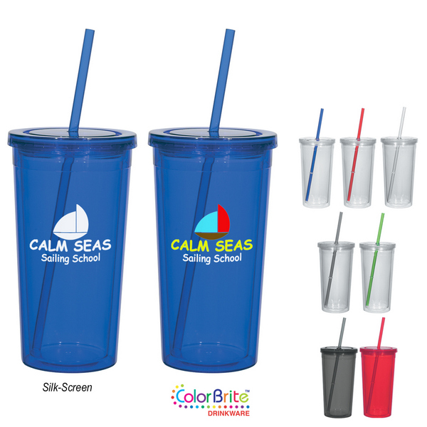 DH5868 24 Oz. Double Wall ACRYLIC Tumbler With Straw And Custom Imprin